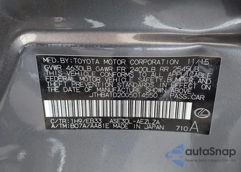 2016 Lexus Is 200T из США, поврежденный, VIN JTHBA1D20G5014550